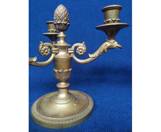 Pair of 3-light candlesticks in gilded bronze with eagles - Italy 19th century     
