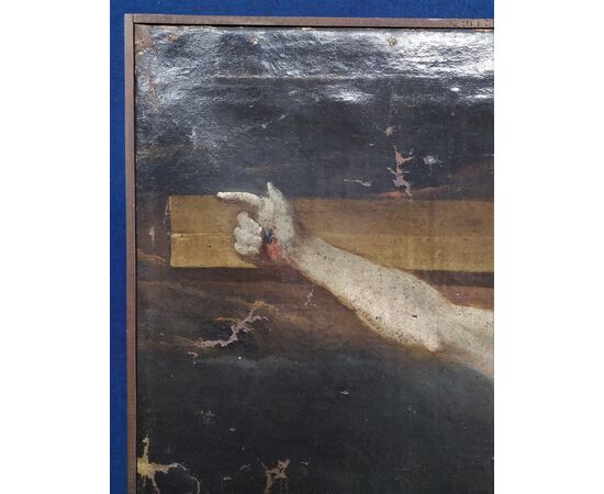 Large oil painting on canvas &quot;Crucifixion&quot; - Genoese School XVII century.     
