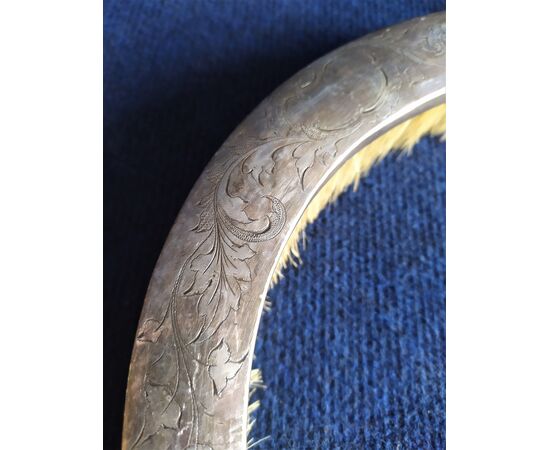 Large curved table brush in engraved nickel silver - Austria 19th century     