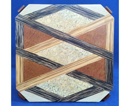 Art Deco style square coffee table in briar - polychrome geometries     