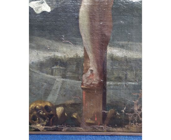 Large oil painting on canvas &quot;Crucifixion&quot; - Genoese School XVII century.     