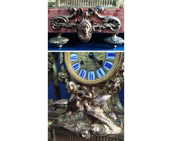 Huge Napoleon III triptych clock in marble and gilt bronze - Italy 19th century     