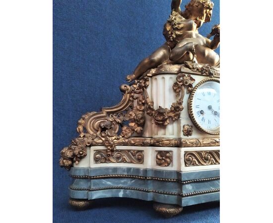 Grande orologio Napoleone III in marmo e bronzo dorato -Bourdin- Francia XIX sec