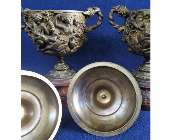 Pair of bronze potiches on marble bases -cm 51 h- France 19th century     