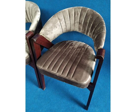 Pair of vintage armchairs in wood and brown velvet - Italy, 20th century     