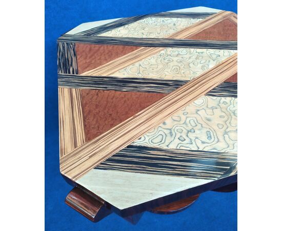 Art Deco style square coffee table in briar - polychrome geometries     