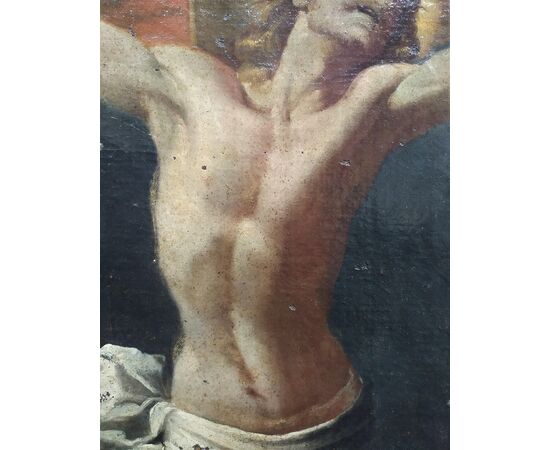 Grande dipinto olio su tela "Crocefissione" - Scuola Genovese XVII sec.