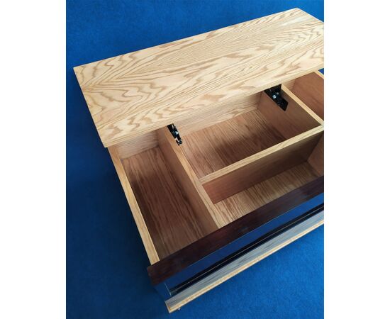 Coffee table in wood with opening and tilting top     