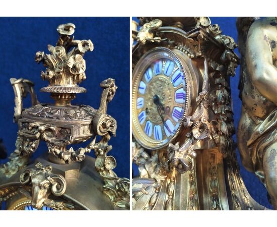 Enorme orologio trittico Napoleone III in marmo e bronzo dorato -Italia XIX sec