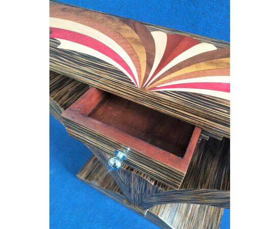 Console 1 drawer - Art Deco style in zebrano briar     