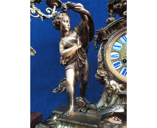 Huge Napoleon III triptych clock in marble and gilt bronze - Italy 19th century     