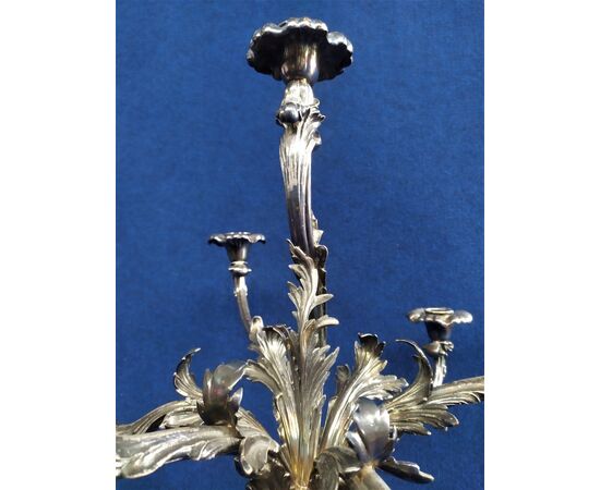 Grande candelabro Luigi Filippo in metallo argentato -cm 85- Italia XIX sec.