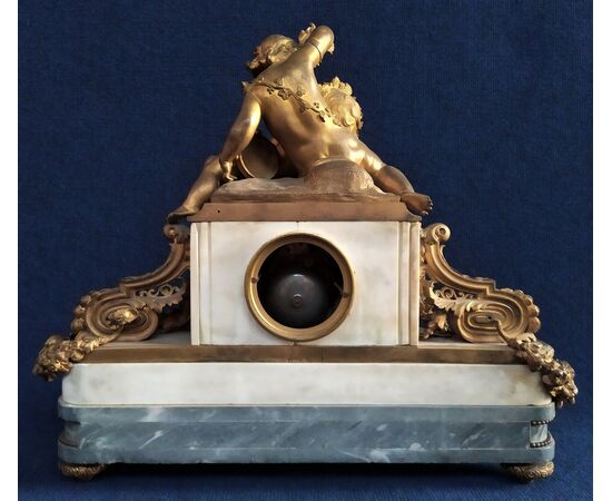Grande orologio Napoleone III in marmo e bronzo dorato -Bourdin- Francia XIX sec