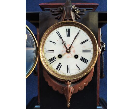 Huge Art Deco triptych clock in marble and bronze - France 1920s     
