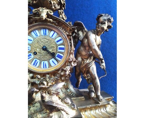 Enorme orologio trittico Napoleone III in marmo e bronzo dorato -Italia XIX sec