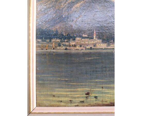 Giuseppe De Rubelli (1844-1916) - dipinto olio su tela "Paesaggio lacustre"