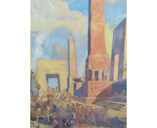 Tempera painting on paper &quot;Scenography for Aida&quot; - Italy mid 20th century.     