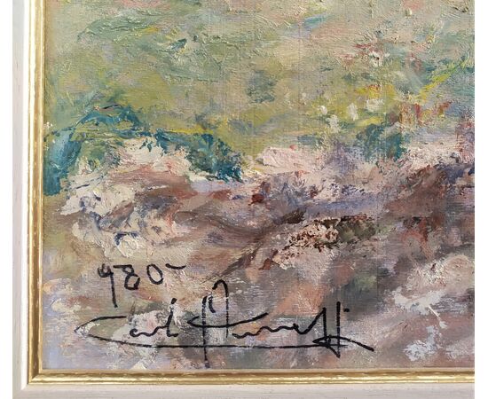 Carlo Aimetti (1901-1987) - dipinto olio su tavola "Rustici in Valmasino"