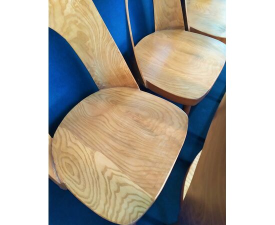 6 sedie design in legno naturale - Italia anni '70