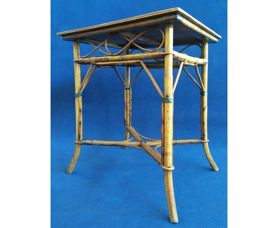 Tavolino rettangolare in legno e bambù - anni '70