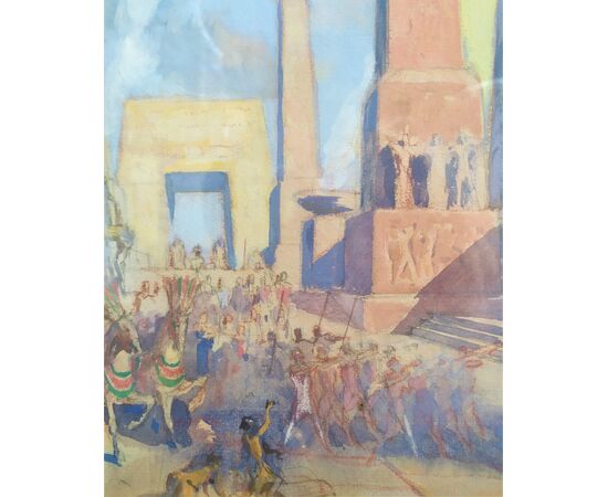 Dipinto tempera su carta "Scenografia per Aida" - Italia metà XX sec.