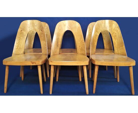 6 sedie design in legno naturale - Italia anni '70