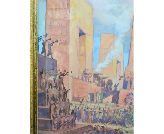Dipinto tempera su carta "Scenografia per Aida" - Italia metà XX sec.