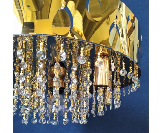 Lampadario tondo in metallo dorato e pendenti di vetro - Ø cm 50 (C)