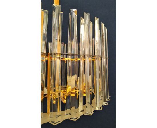 Lampadario tondo in metallo dorato e pendenti di cristallo - Ø cm 50 (H)