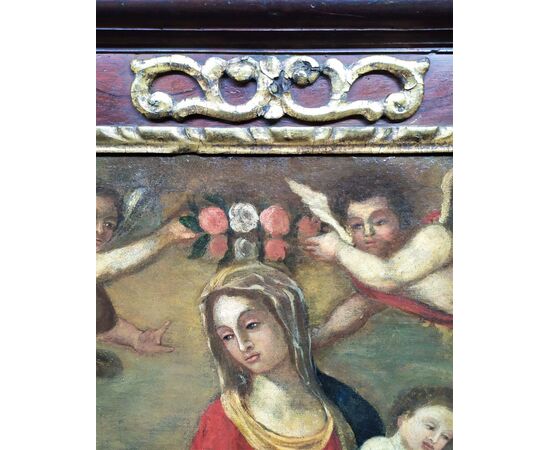Grande dipinto olio su tela "Madonna del Rosario" - scuola siciliana XVII sec.