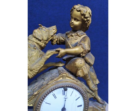 Large table clock in bronze and alabaster - Ph. Mourey - France 19th century     