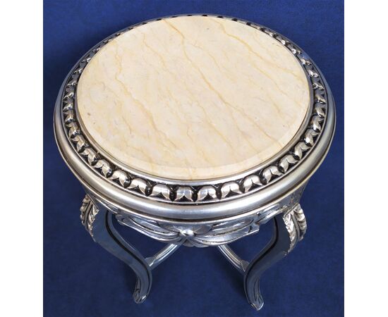 Coffee table in silver leaf wood with marble top - Italy 20th century     