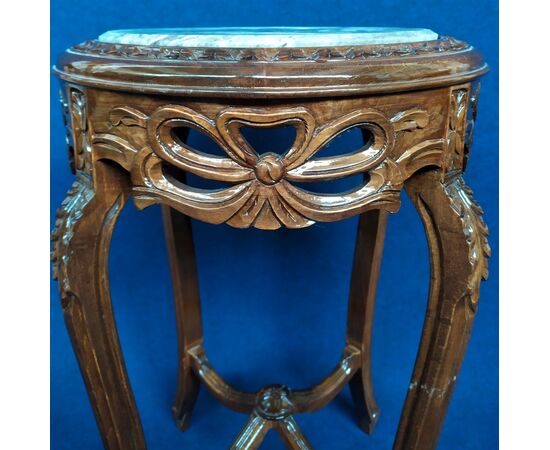 Polished wooden coffee table with marble top - Italy 20th century     