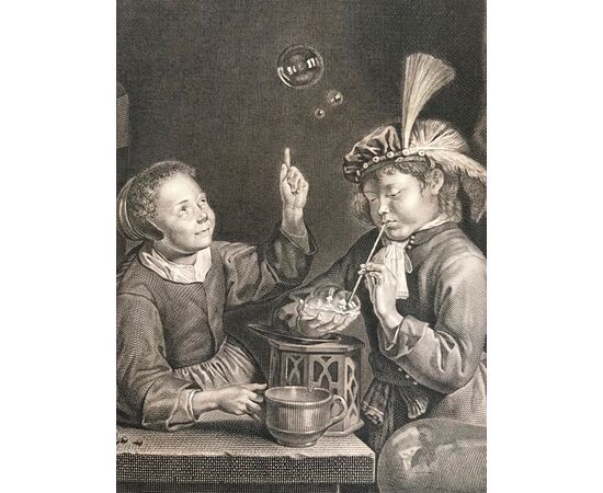 "LES BOUTEILLES DE SAVON"-Forster Joseph Simon (1789)-incisione a bulino