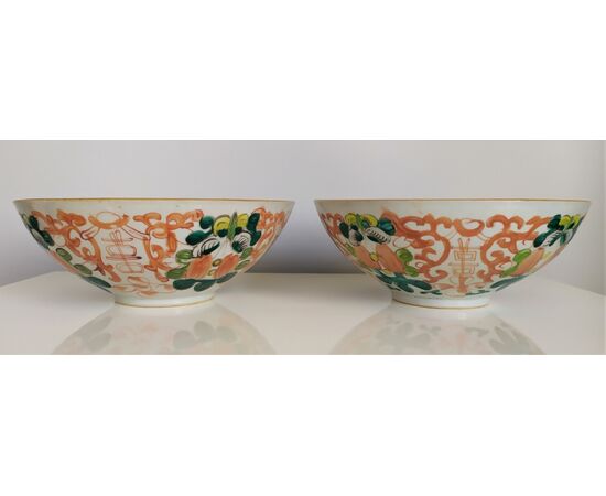 Coppia di ciotole in porcellana di Cina - Ø 19 cm - XIX sec.