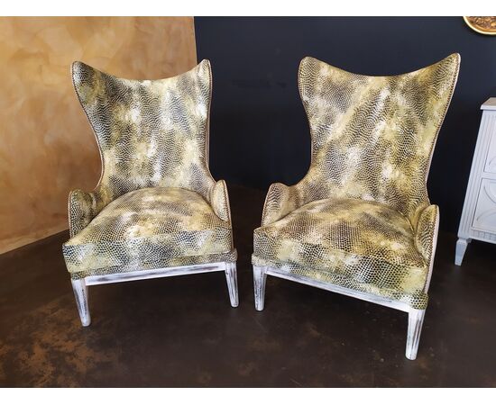 Pair of large vintage armchairs in animalier velvet - 20th century     