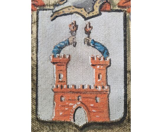 Large antique painting on canvas &quot;Heraldic Coat of Arms&quot; - early 20th century.     