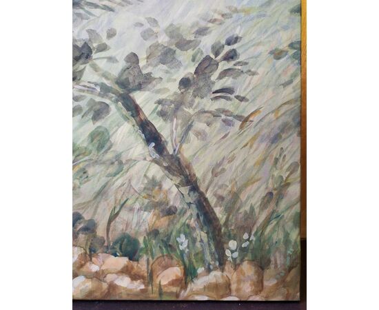 Large painting on canvas &quot;Hounds in the Woods&quot; Italy - 20th century.     