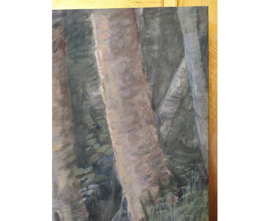 Large painting on canvas &quot;Hounds in the Woods&quot; Italy - 20th century.     