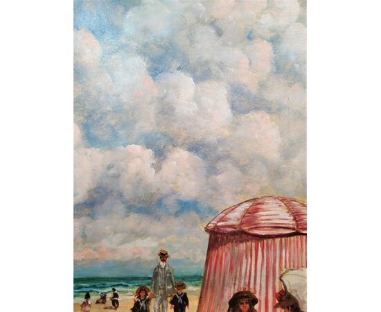 Grande dipinto olio su tela "Spiaggia" firmato - Italia, XX sec.