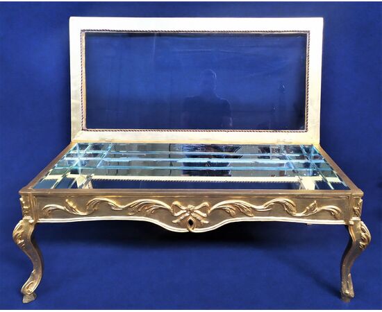 Coffee table in gilded wood, mirror and glass - Italy mid 20th century     