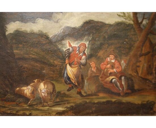 Antico quadro italiano di fine 1600 Scena pastorale