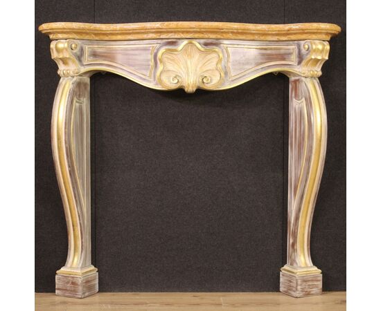 Italian Fireplace In Painted And Gilded Wood