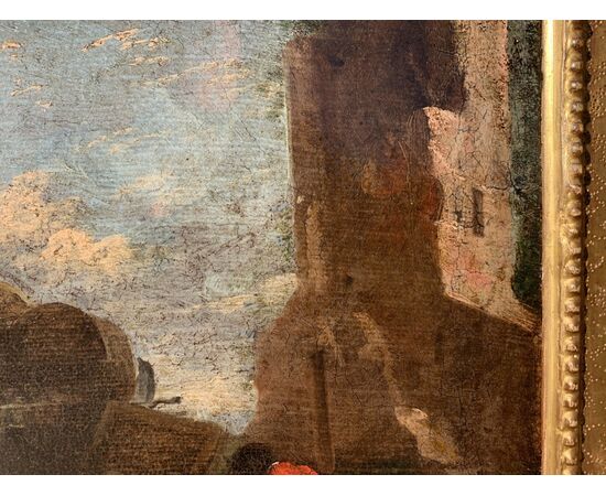 Pittore romano (XVIII sec.) - Paesaggio con viandanti.