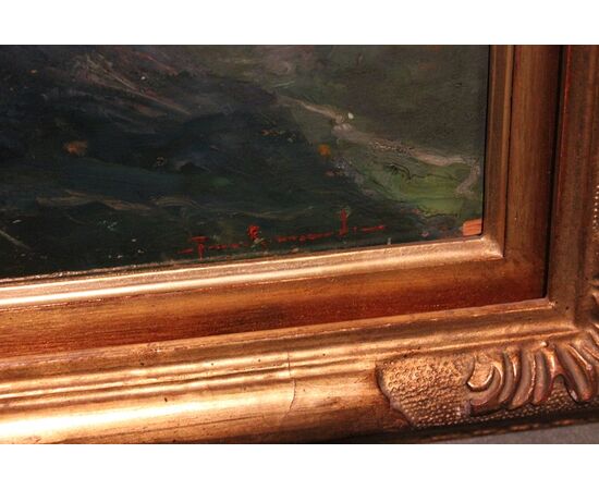 Olio su tavola Italiano del XX secolo raffigurante Paesaggio di montagna "Franco Ricciardi" firmato