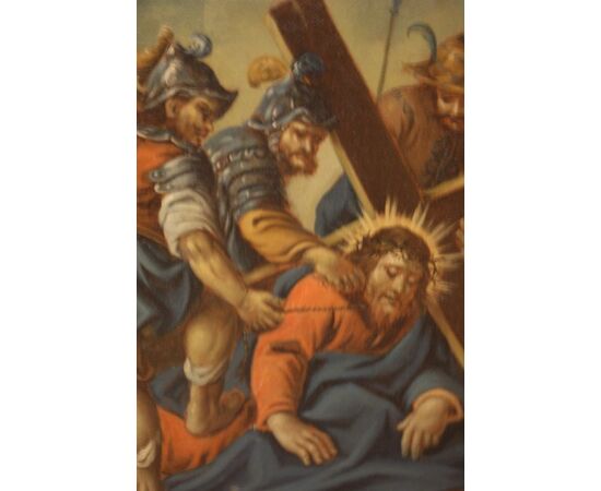 Dipinto Olio su tela italiano del 1700 "Gesù è caricato della Croce"