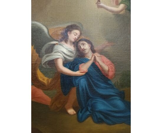Quadro-dipinto a olio su tela Gesù in preghiera nell'orto degli ulivi -  epoca 800
