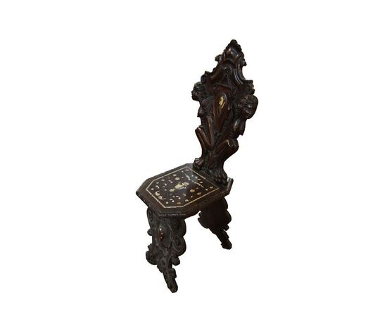 Gruppo di 4 sedie italiane stile Rinascimento con avori di inizio 1800