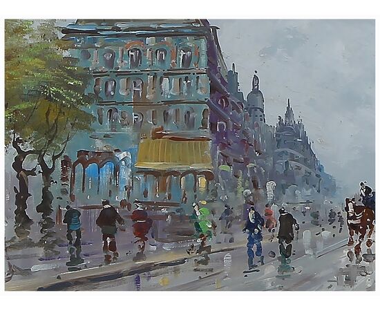 Olio su tela Mario CORTIELLO raffigurante una veduta urbana parigina