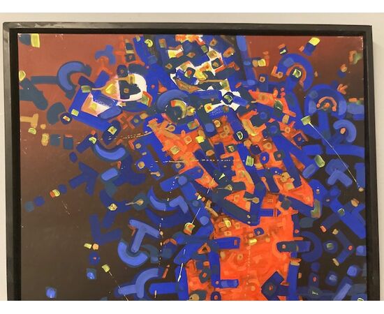 Dipinto astratto arte contemporanea smalti policromi  su tela. ARTISTA XXI sec. Mis 107 x 82  